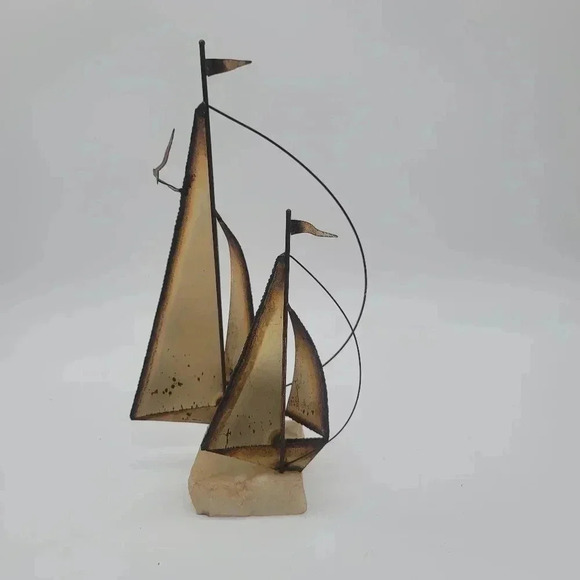 VTG Brass Sailboat Metal Sculpture MCM Nautical Statue Signed Mario Jason - Picture 7 of 11